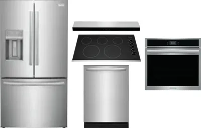 5 Piece Package Includes Refrigerator, Cooktop, Wall Oven, Hood And Dishwasher