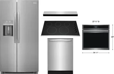 5 Piece Package Includes Refrigerator, Cooktop, Wall Oven, Hood And Dishwasher
