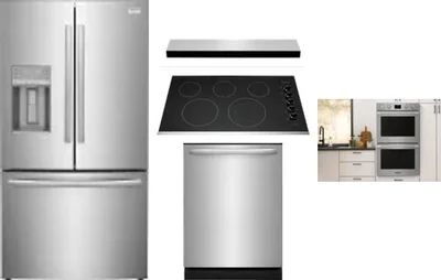 5 Piece Package Includes Refrigerator, Cooktop, Wall Oven, Hood And Dishwasher