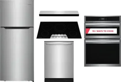 5 Piece Package Includes Refrigerator, Cooktop, Wall Oven, Hood And Dishwasher