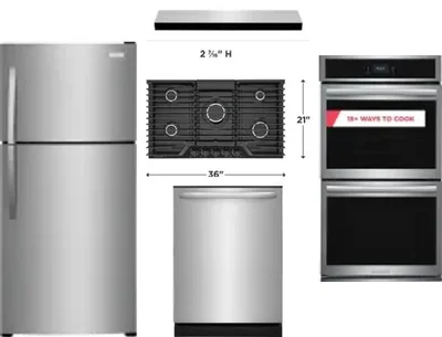 5 Piece Package Includes Refrigerator, Cooktop, Wall Oven, Hood And Dishwasher