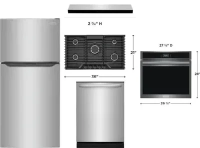 5 Piece Package Includes Refrigerator, Cooktop, Wall Oven, Hood And Dishwasher
