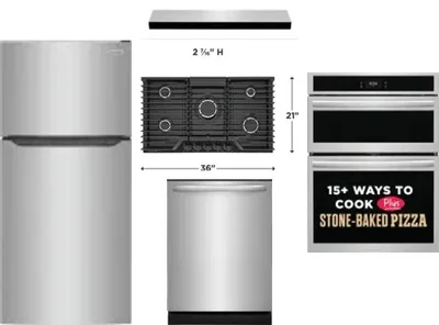 5 Piece Package Includes Refrigerator, Cooktop, Wall Oven, Hood And Dishwasher