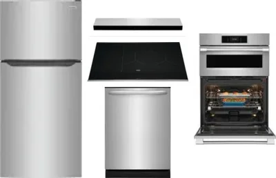 5 Piece Package Includes Refrigerator, Cooktop, Wall Oven, Hood And Dishwasher