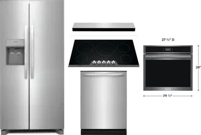 5 Piece Package Includes Refrigerator, Cooktop, Wall Oven, Hood And Dishwasher