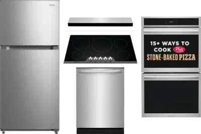 5 Piece Package Includes Refrigerator, Cooktop, Wall Oven, Hood And Dishwasher