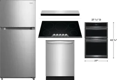 5 Piece Package Includes Refrigerator, Cooktop, Wall Oven, Hood And Dishwasher