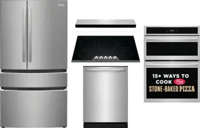 5 Piece Package Includes Refrigerator, Cooktop, Wall Oven, Hood And Dishwasher