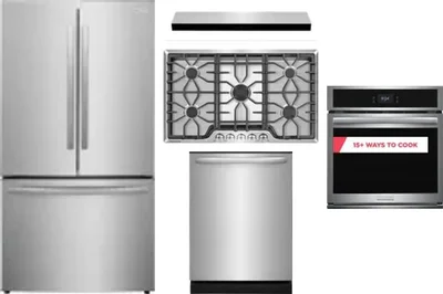 5 Piece Package Includes Refrigerator, Cooktop, Wall Oven, Hood And Dishwasher
