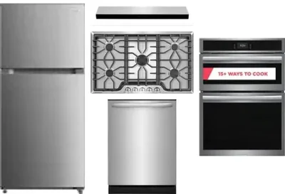 5 Piece Package Includes Refrigerator, Cooktop, Wall Oven, Hood And Dishwasher