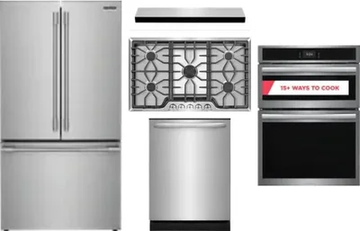 5 Piece Package Includes Refrigerator, Cooktop, Wall Oven, Hood And Dishwasher