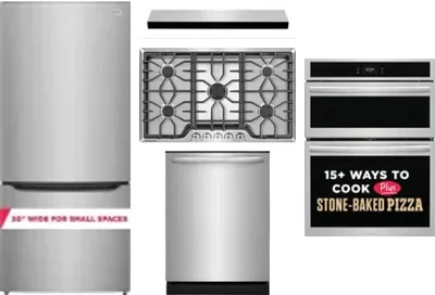 5 Piece Package Includes Refrigerator, Cooktop, Wall Oven, Hood And Dishwasher