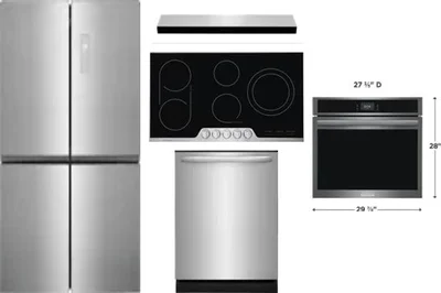 5 Piece Package Includes Refrigerator, Cooktop, Wall Oven, Hood And Dishwasher