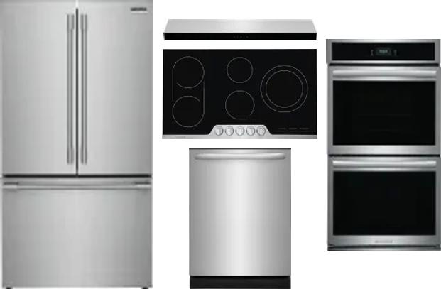 5 Piece Package Includes Refrigerator, Cooktop, Wall Oven, Hood And Dishwasher