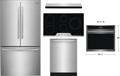 5 Piece Package Includes Refrigerator, Cooktop, Wall Oven, Hood And Dishwasher