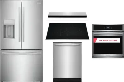5 Piece Package Includes Refrigerator, Cooktop, Wall Oven, Hood And Dishwasher