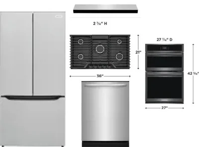 5 Piece Package Includes Refrigerator, Cooktop, Wall Oven, Hood And Dishwasher
