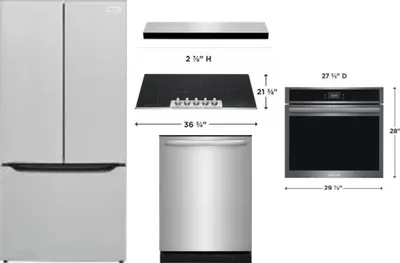 5 Piece Package Includes Refrigerator, Cooktop, Wall Oven, Hood And Dishwasher