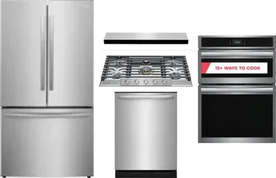 5 Piece Package Includes Refrigerator, Cooktop, Wall Oven, Hood And Dishwasher