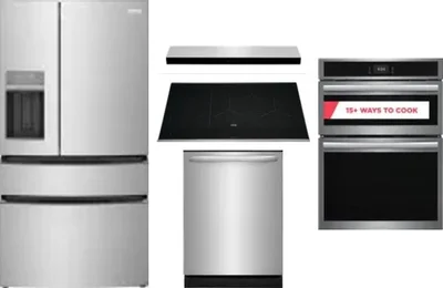 5 Piece Package Includes Refrigerator, Cooktop, Wall Oven, Hood And Dishwasher