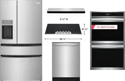 5 Piece Package Includes Refrigerator, Cooktop, Wall Oven, Hood And Dishwasher