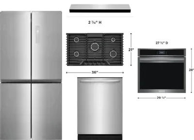 5 Piece Package Includes Refrigerator, Cooktop, Wall Oven, Hood And Dishwasher