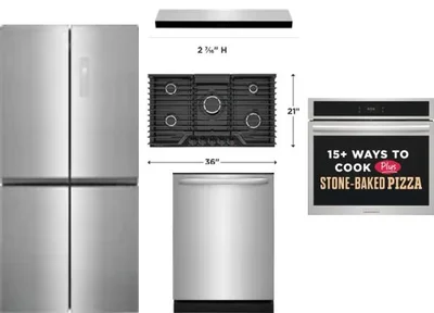 5 Piece Package Includes Refrigerator, Cooktop, Wall Oven, Hood And Dishwasher