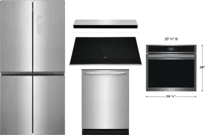 5 Piece Package Includes Refrigerator, Cooktop, Wall Oven, Hood And Dishwasher