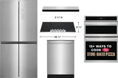 5 Piece Package Includes Refrigerator, Cooktop, Wall Oven, Hood And Dishwasher