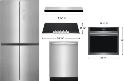 5 Piece Package Includes Refrigerator, Cooktop, Wall Oven, Hood And Dishwasher