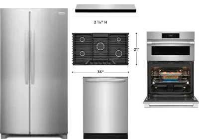 5 Piece Package Includes Refrigerator, Cooktop, Wall Oven, Hood And Dishwasher