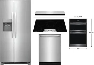 5 Piece Package Includes Refrigerator, Cooktop, Wall Oven, Hood And Dishwasher