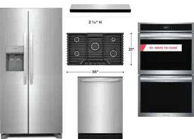 5 Piece Package Includes Refrigerator, Cooktop, Wall Oven, Hood And Dishwasher
