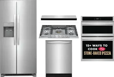 5 Piece Package Includes Refrigerator, Cooktop, Wall Oven, Hood And Dishwasher