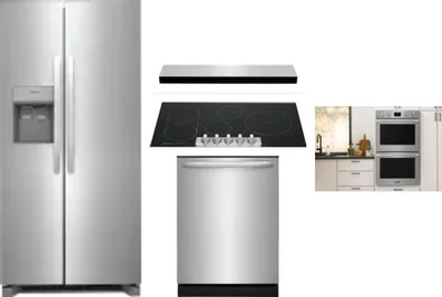 5 Piece Package Includes Refrigerator, Cooktop, Wall Oven, Hood And Dishwasher
