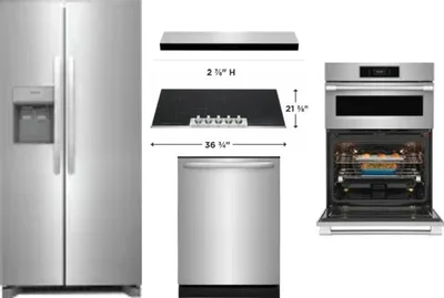5 Piece Package Includes Refrigerator, Cooktop, Wall Oven, Hood And Dishwasher