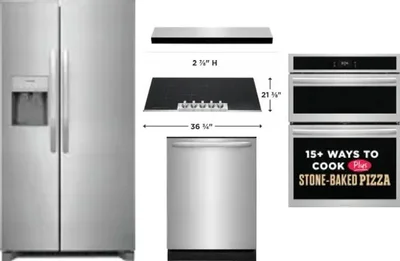 5 Piece Package Includes Refrigerator, Cooktop, Wall Oven, Hood And Dishwasher