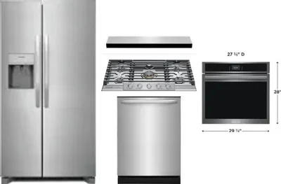 5 Piece Package Includes Refrigerator, Cooktop, Wall Oven, Hood And Dishwasher