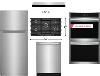 5 Piece Package Includes Refrigerator, Cooktop, Wall Oven, Hood And Dishwasher
