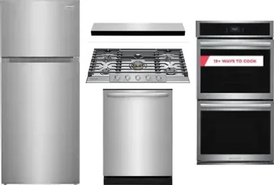 5 Piece Package Includes Refrigerator, Cooktop, Wall Oven, Hood And Dishwasher