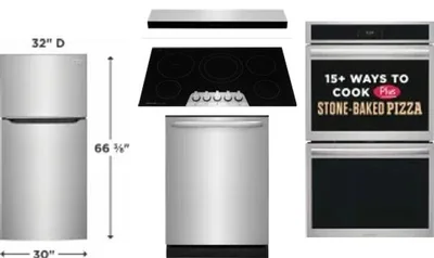 5 Piece Package Includes Refrigerator, Cooktop, Wall Oven, Hood And Dishwasher
