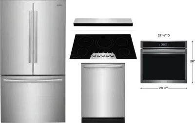 5 Piece Package Includes Refrigerator, Cooktop, Wall Oven, Hood And Dishwasher