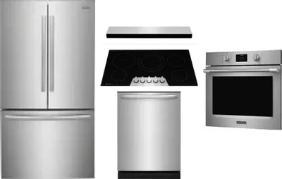 5 Piece Package Includes Refrigerator, Cooktop, Wall Oven, Hood And Dishwasher