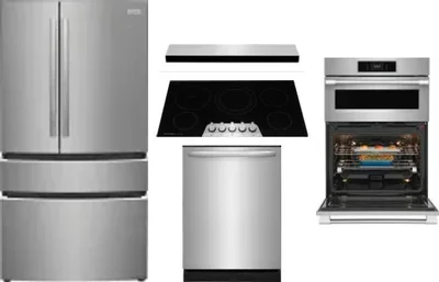 5 Piece Package Includes Refrigerator, Cooktop, Wall Oven, Hood And Dishwasher
