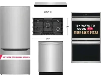5 Piece Package Includes Refrigerator, Cooktop, Wall Oven, Hood And Dishwasher