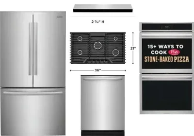 5 Piece Package Includes Refrigerator, Cooktop, Wall Oven, Hood And Dishwasher