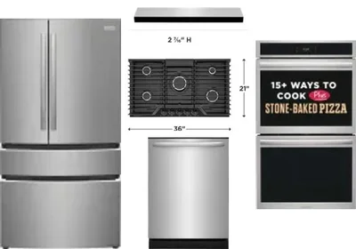 5 Piece Package Includes Refrigerator, Cooktop, Wall Oven, Hood And Dishwasher