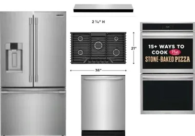 5 Piece Package Includes Refrigerator, Cooktop, Wall Oven, Hood And Dishwasher