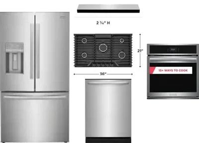 5 Piece Package Includes Refrigerator, Cooktop, Wall Oven, Hood And Dishwasher