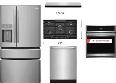 5 Piece Package Includes Refrigerator, Cooktop, Wall Oven, Hood And Dishwasher